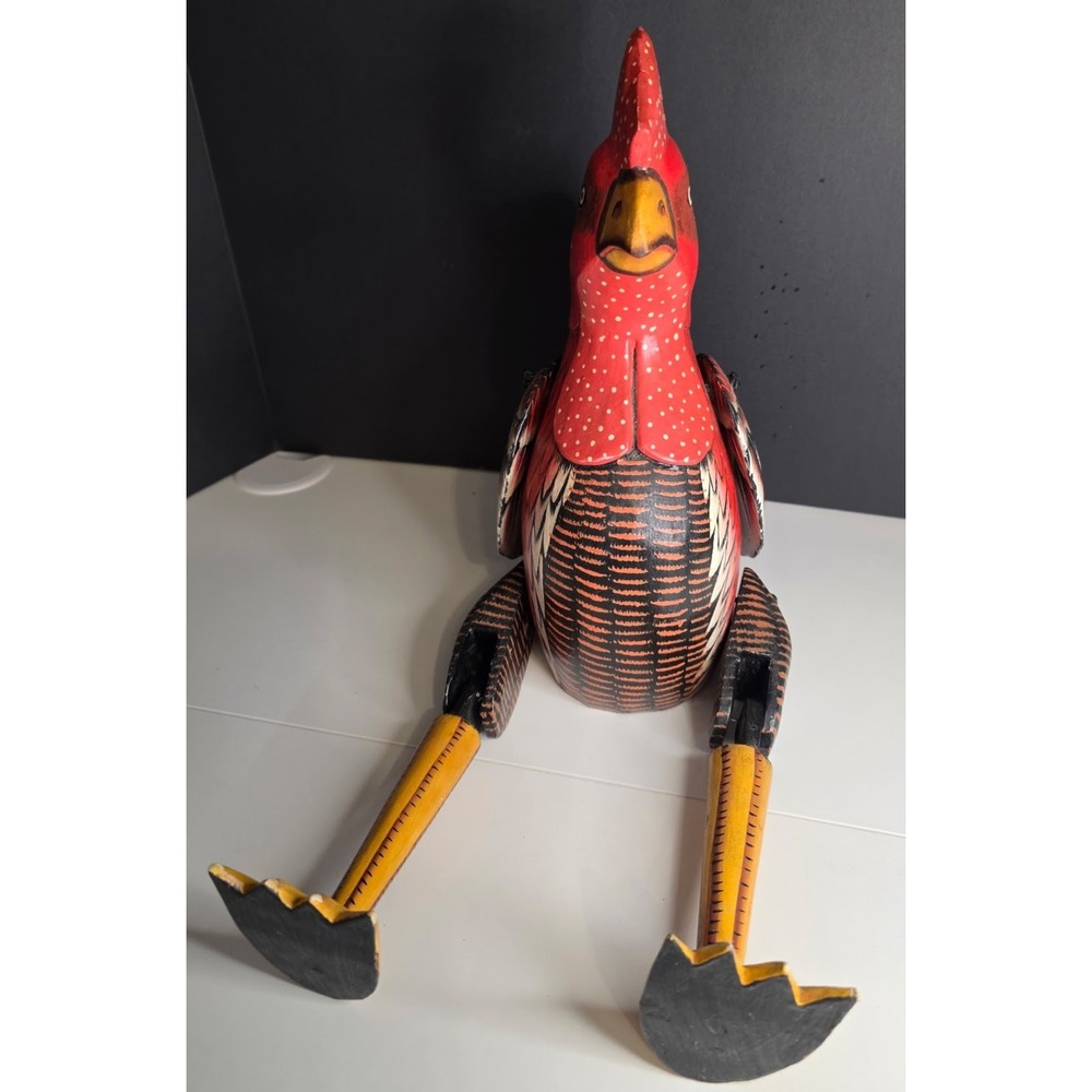 Pier 1 Folk Art Hand Painted Wooden Rooster Shelf Sitter Red Folk Art - Picture 4 of 4
